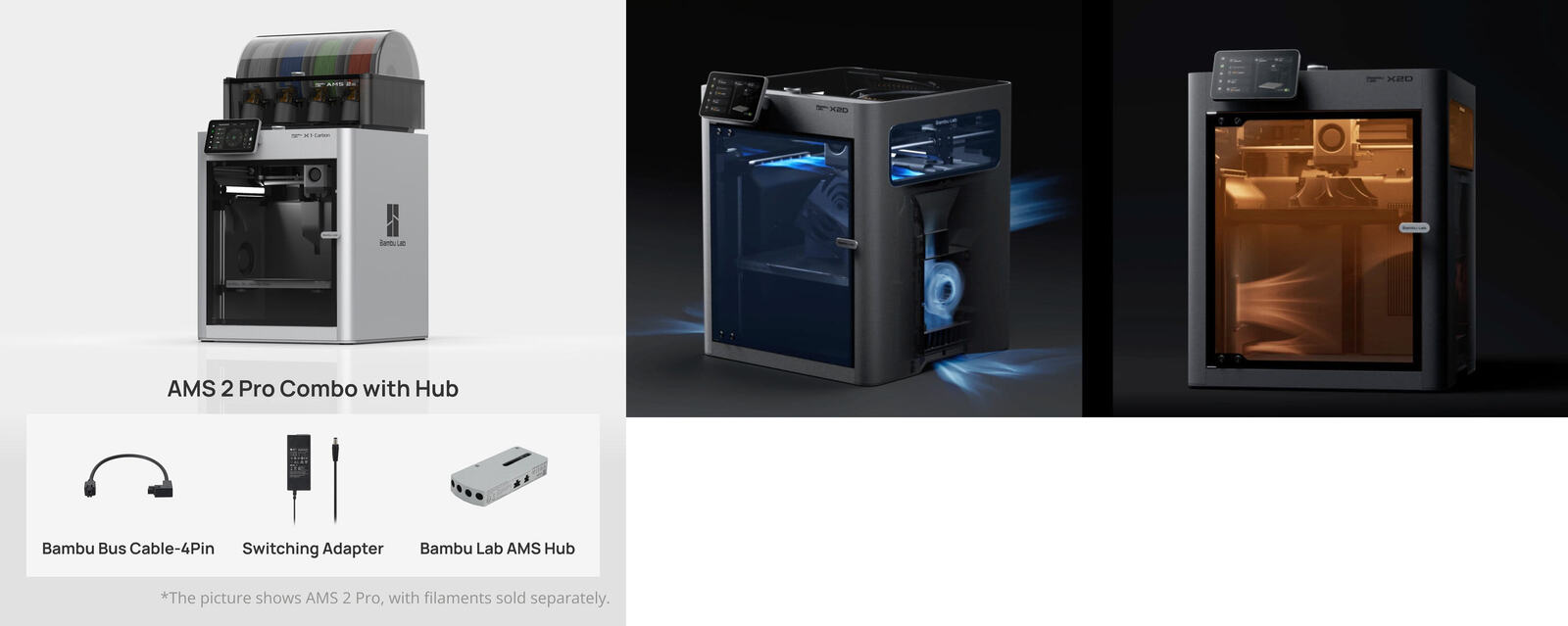 Side-by-side comparison: Bambu Lab X1C (left) vs X2D (right) official product shots